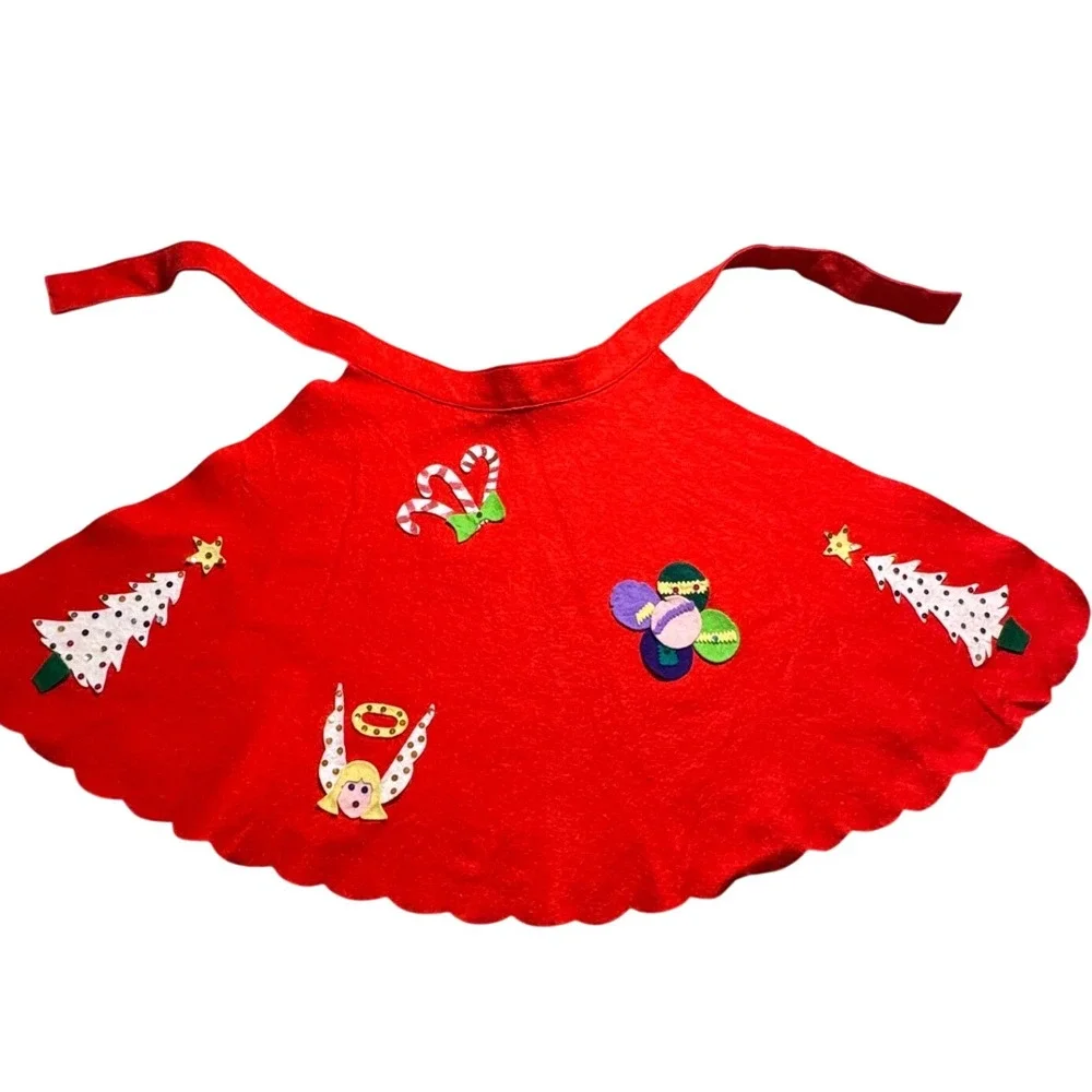 Harzfelds Vintage Christmas Felt Apron Womens Red Good Holiday Applique Kitsch